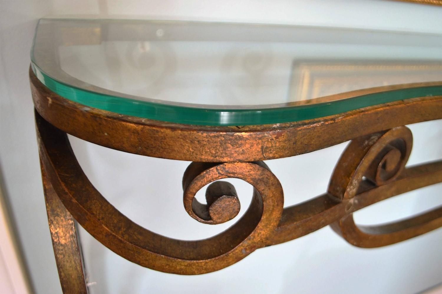 Wrought Iron Gilded Console Table With Glass Top For Sale For Round Iron Console Tables (Photo 1 of 20)