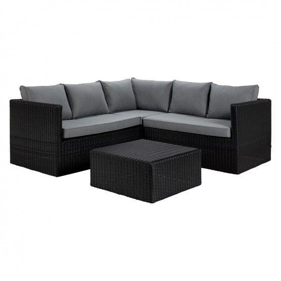 Xander Black Rattan Corner Sofa With Square Coffee Table With Regard To Black And Tan Rattan Console Tables (View 18 of 20)