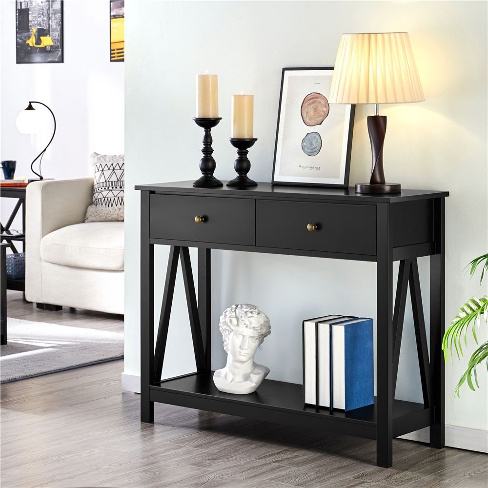 Yaheetech Wooden Console Table With Drawer And Bottom Open Pertaining To Caviar Black Console Tables (Photo 9 of 20)