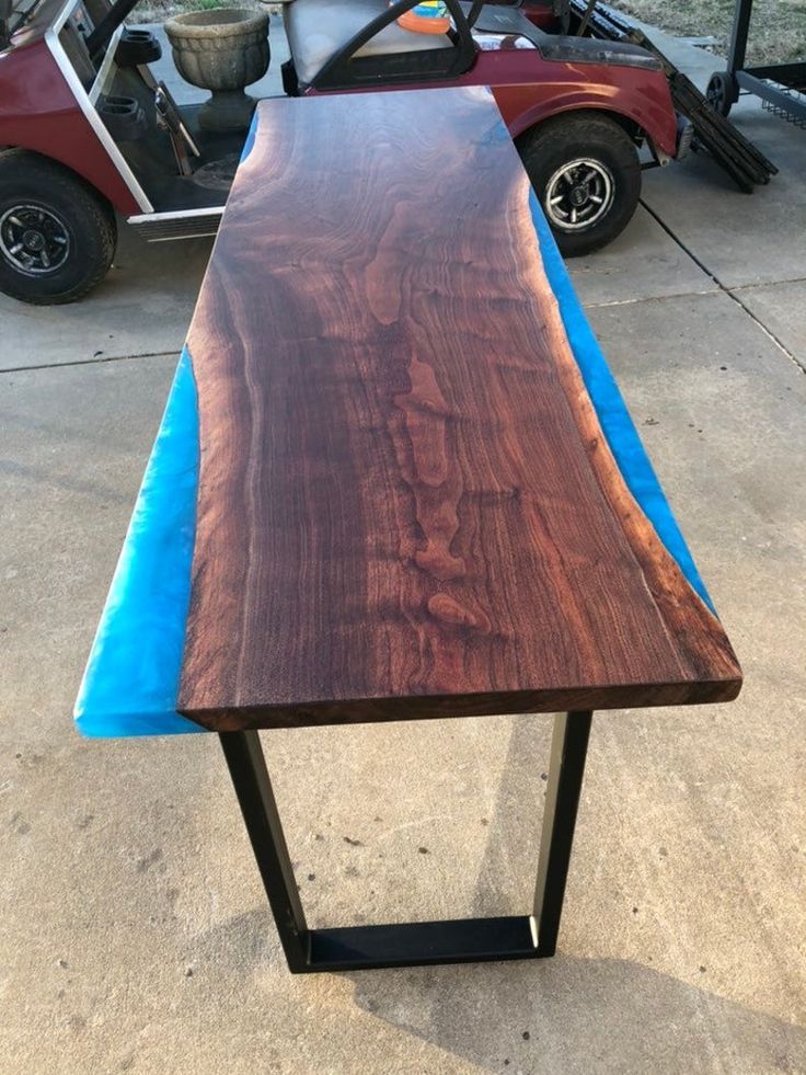 Your Custom Listing Amazing Live Edge Blue Resin Console With Antique Blue Wood And Gold Console Tables (View 20 of 20)