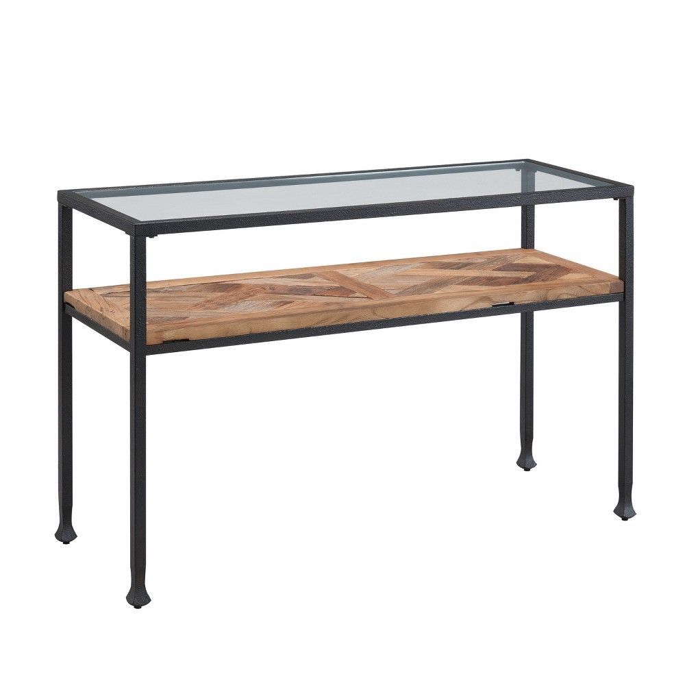 Yvonne Reclaimed Wood Console Table With Glass Top Rustic Regarding Natural And Caviar Black Console Tables (View 3 of 20)