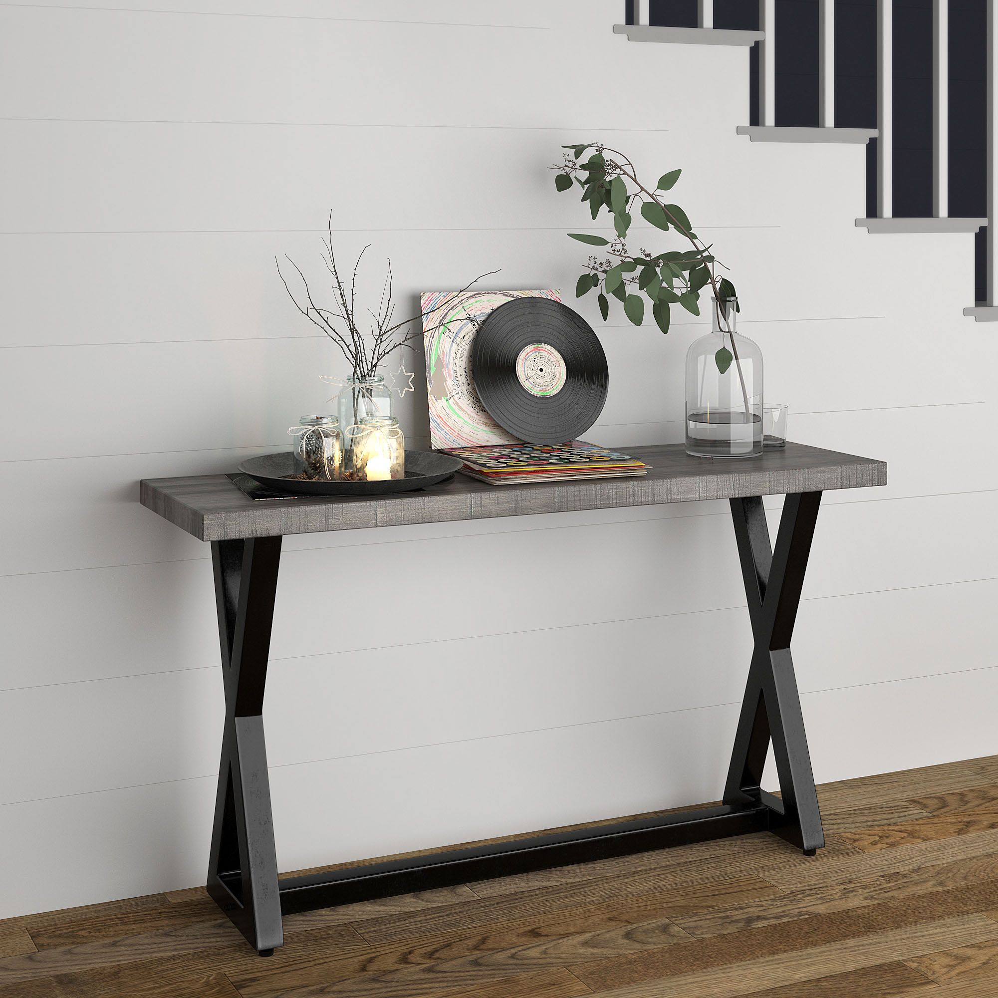 Zax Console Table In Distressed Grey – Aux Merveilles Regarding Gray Wood Veneer Console Tables (Photo 1 of 20)