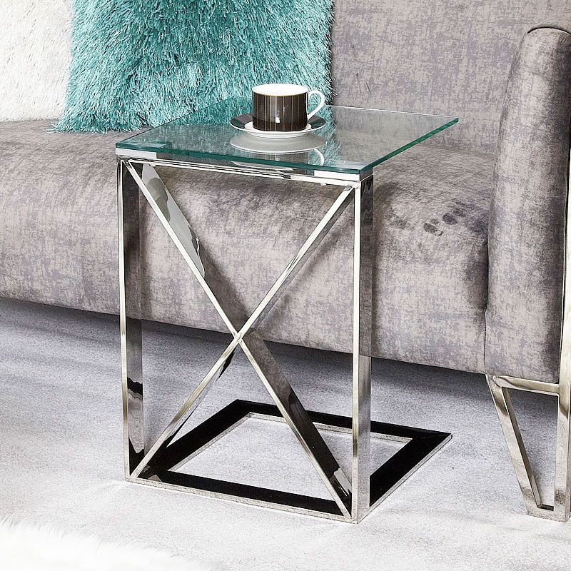 Zenn Contemporary Stainless Steel Sofa Table Side End In Glass And Stainless Steel Console Tables (View 16 of 20)