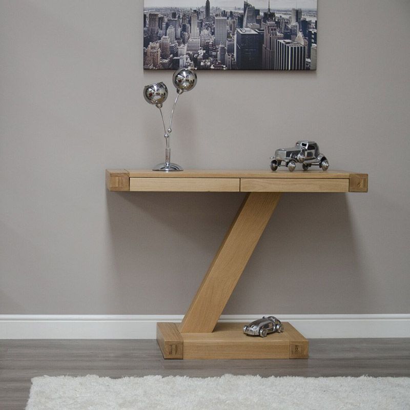 Zeus Solid Oak Modern Console Table – Robson Furniture Throughout 2 Piece Modern Nesting Console Tables (Photo 18 of 20)