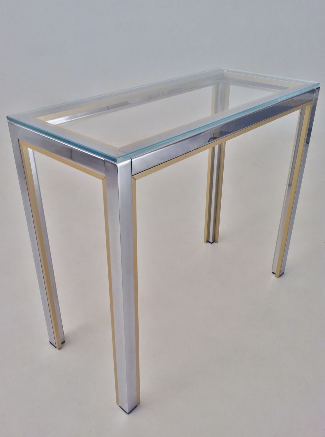 Zevi Vintage Console Table & Wall Mirror Chrome Glass Regarding Mirrored And Chrome Modern Console Tables (Photo 5 of 20)