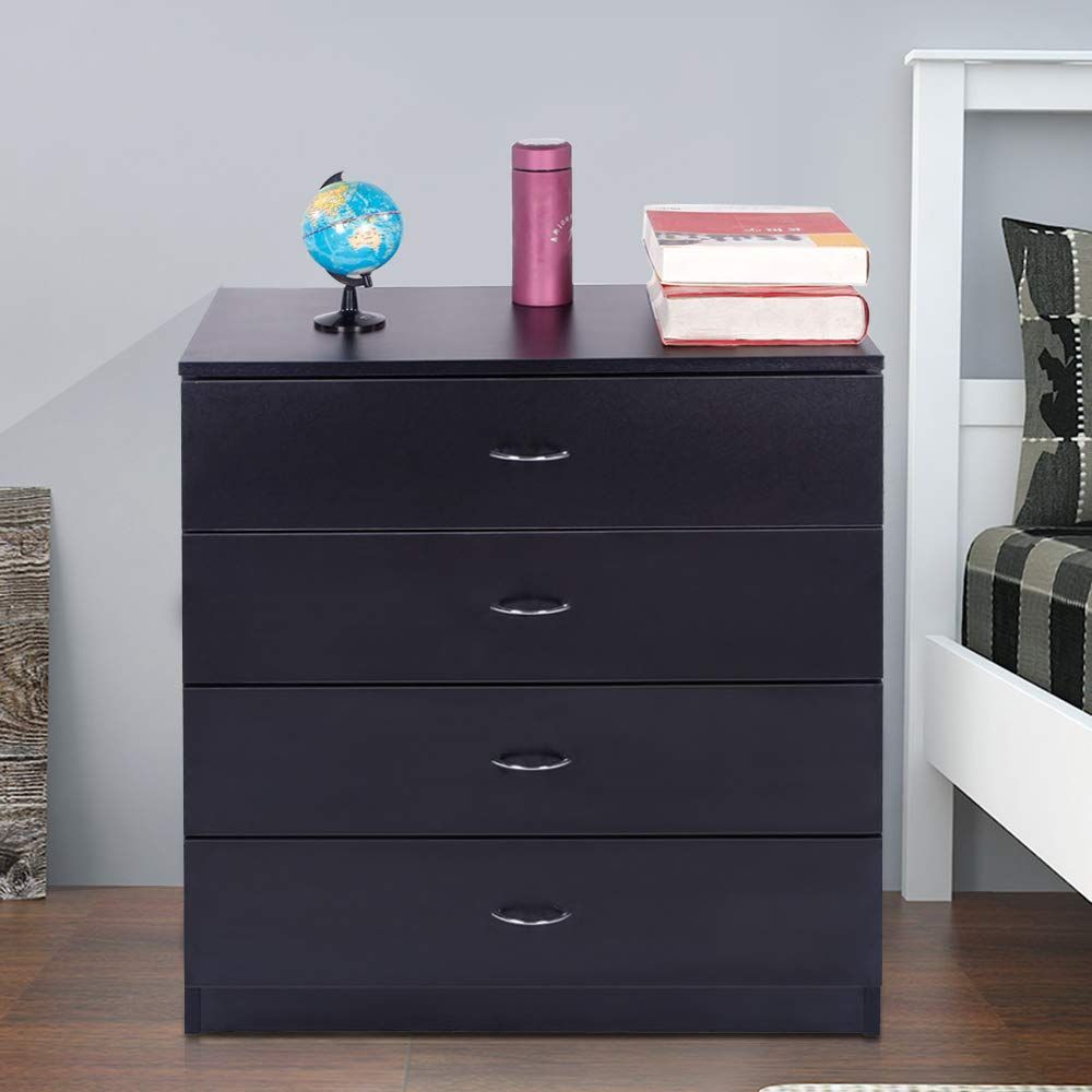 Zimtown Nightstand 4 Drawer Chest,drawerr Chest With Metal In Walnut Wood Storage Trunk Console Tables (View 4 of 20)