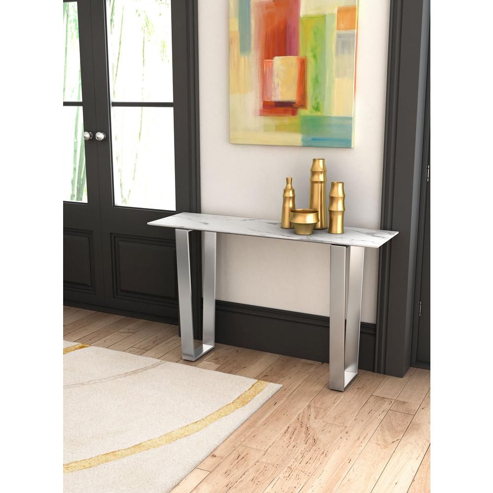 Zuo Atlas Stone And Brushed Stainless Steel Console Table With Regard To Silver Stainless Steel Console Tables (Photo 1 of 20)