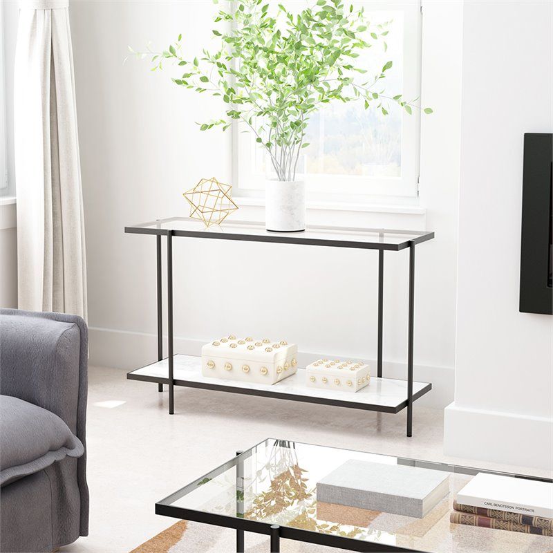 Zuo Winslett Glass Top Console Table In White And Matt Intended For Square Matte Black Console Tables (Photo 20 of 20)