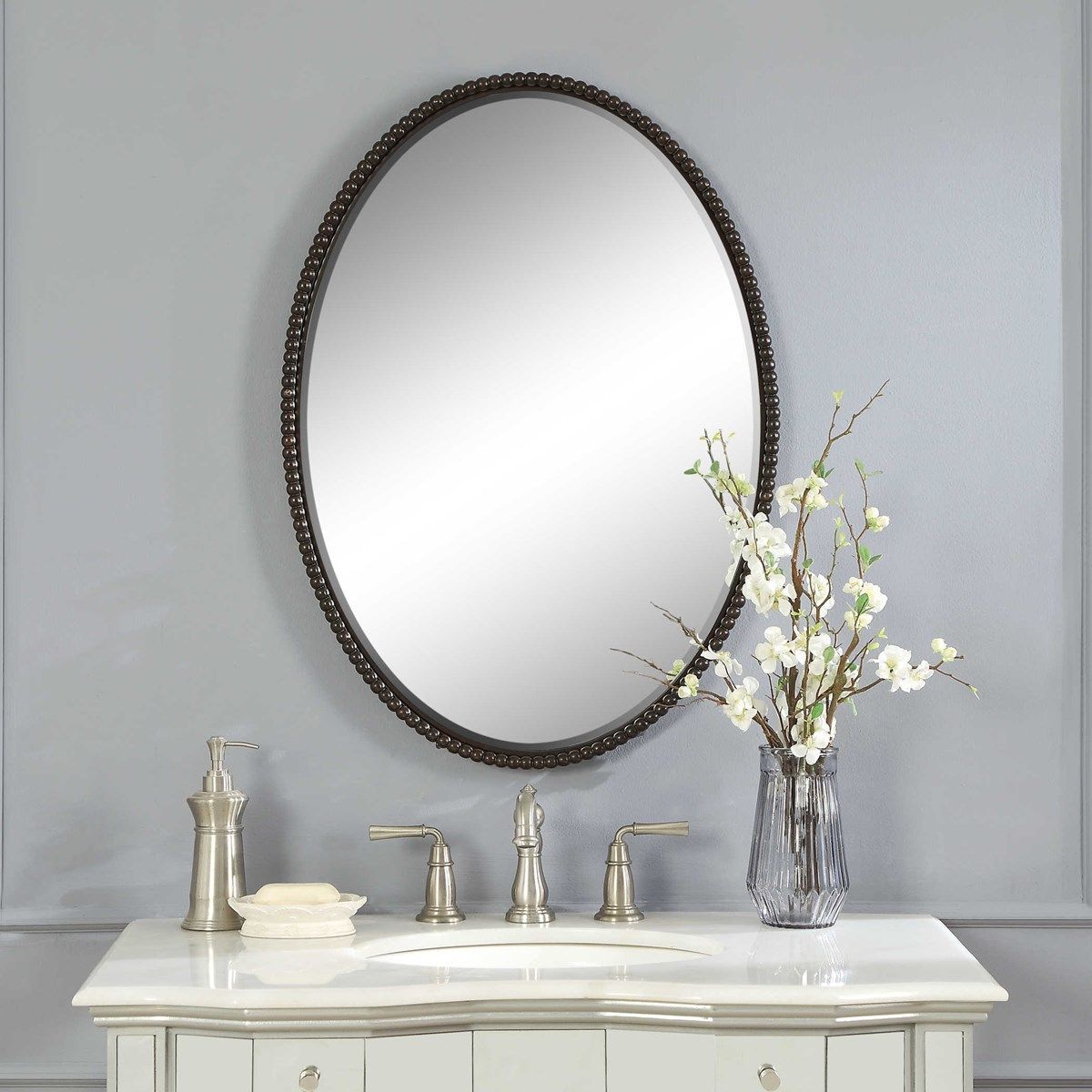 01101 B | Oval Mirror, Decorative Bathroom Mirrors, Uttermost Mirrors Throughout Vassallo Beaded Bronze Beveled Wall Mirrors (Photo 11 of 15)
