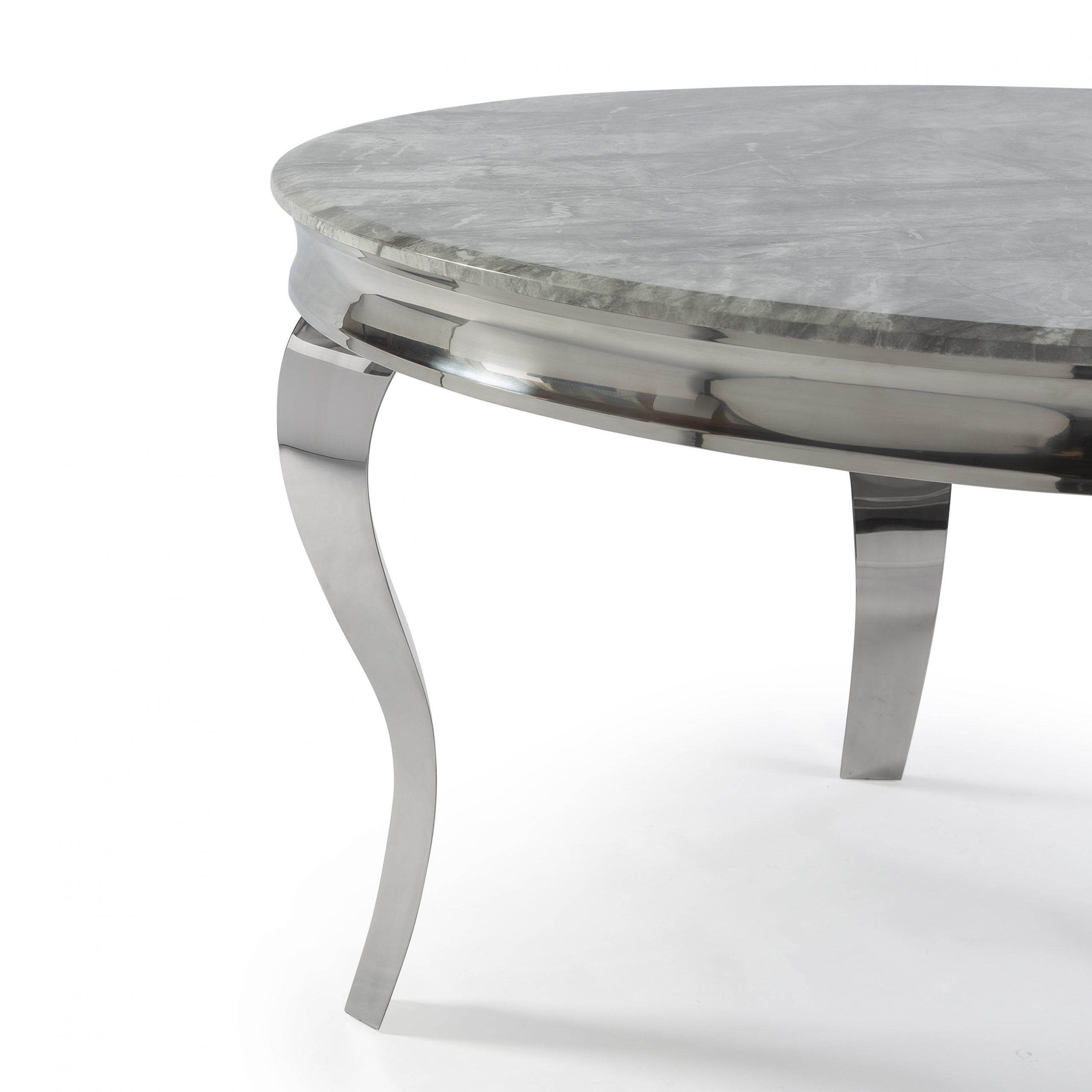 1.3m Louis Circular Polished Stainless Steel & Grey Marble Dining Table Pertaining To Stainless Steel And Gray Desks (Photo 1 of 15)