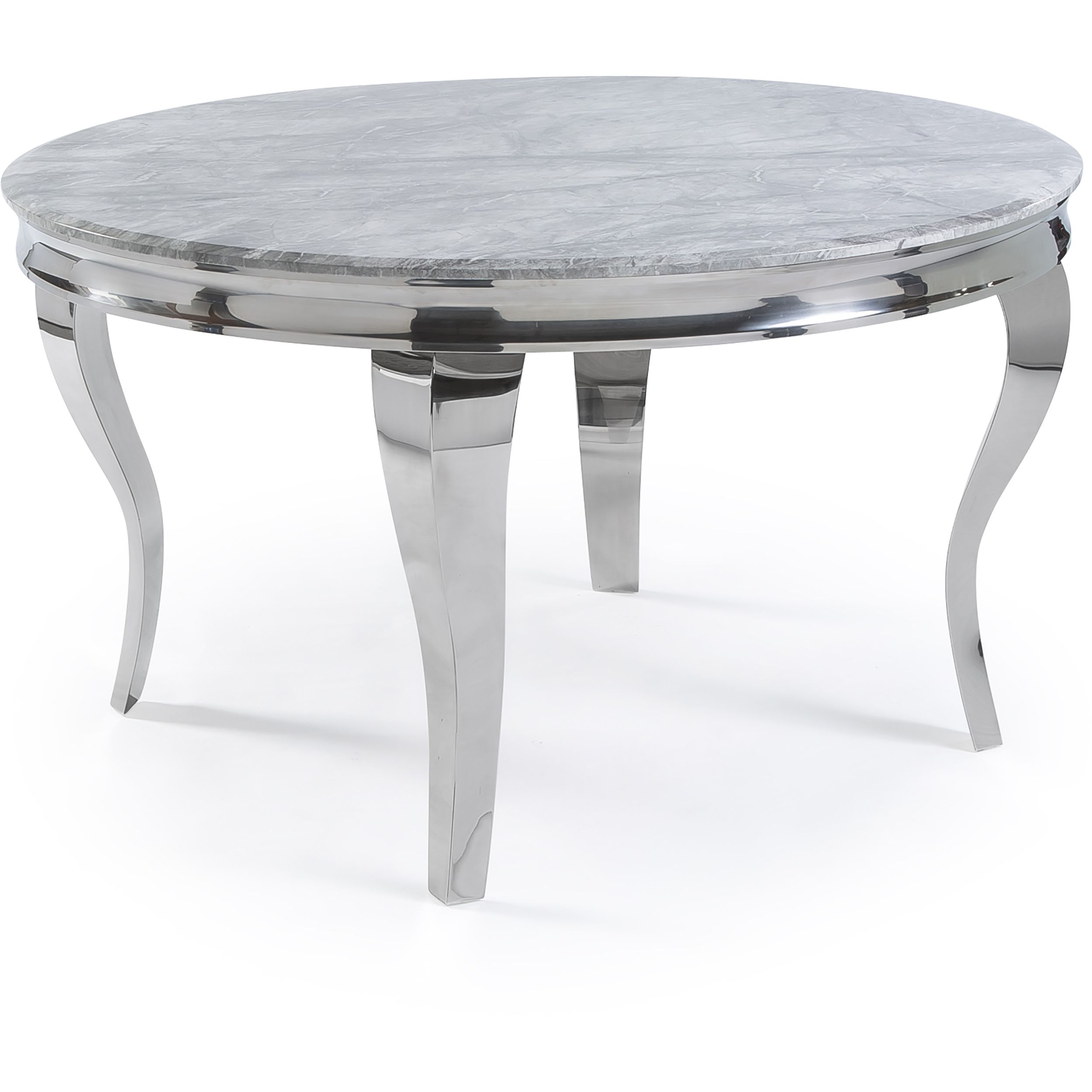 1.3m Louis Circular Polished Stainless Steel & Grey Marble Dining Table Regarding Stainless Steel And Gray Desks (Photo 2 of 15)