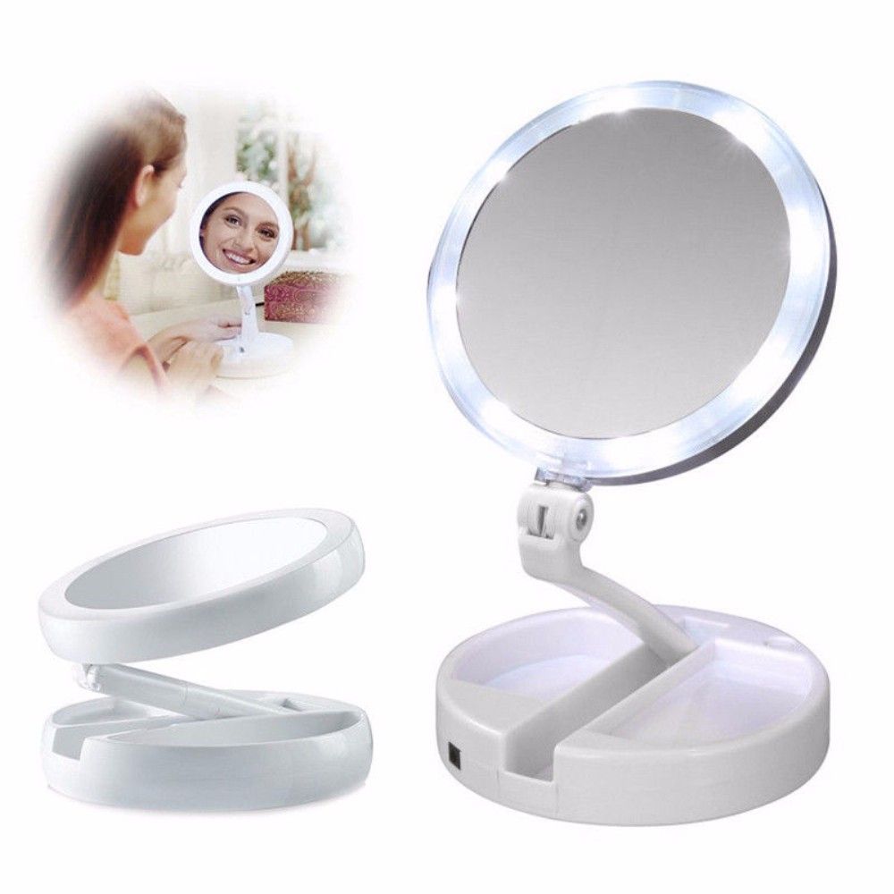 1 Pc Women Makeup Portable Folding Mirror Magnifying Led Lighted Makeup Pertaining To Led Lighted Makeup Mirrors (View 2 of 15)