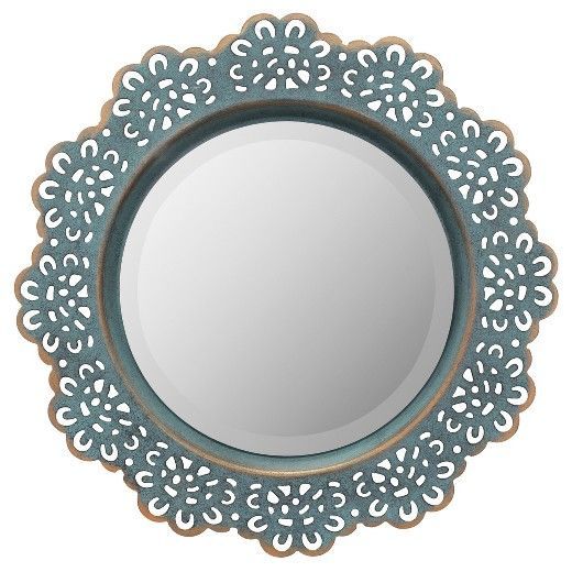 12.5" Decorative Floral Metal Lace Wall Mirror Dark Turquoise Inside Bruckdale Decorative Flower Accent Mirrors (Photo 10 of 15)