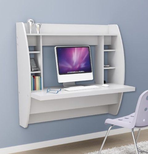 $156 Prepac Floating Desk With Storage – White | White Floating Desk With Off White Floating Office Desks (View 4 of 15)
