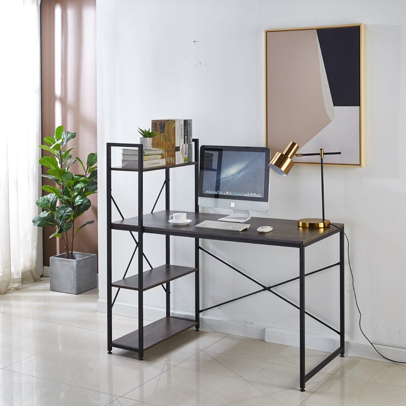 17 Stories Open Concept Metal Desk And 4 Shelf Bookcase Combo Desk With Intended For Distressed Iron 4 Shelf Desks (Photo 5 of 15)