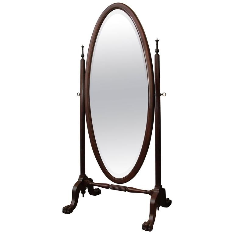 1910 Mahogany Cheval Mirror With Beveled Glass, Beaded Detail And Claw With Regard To Dark Mahogany Full Length Mirrors (View 12 of 15)