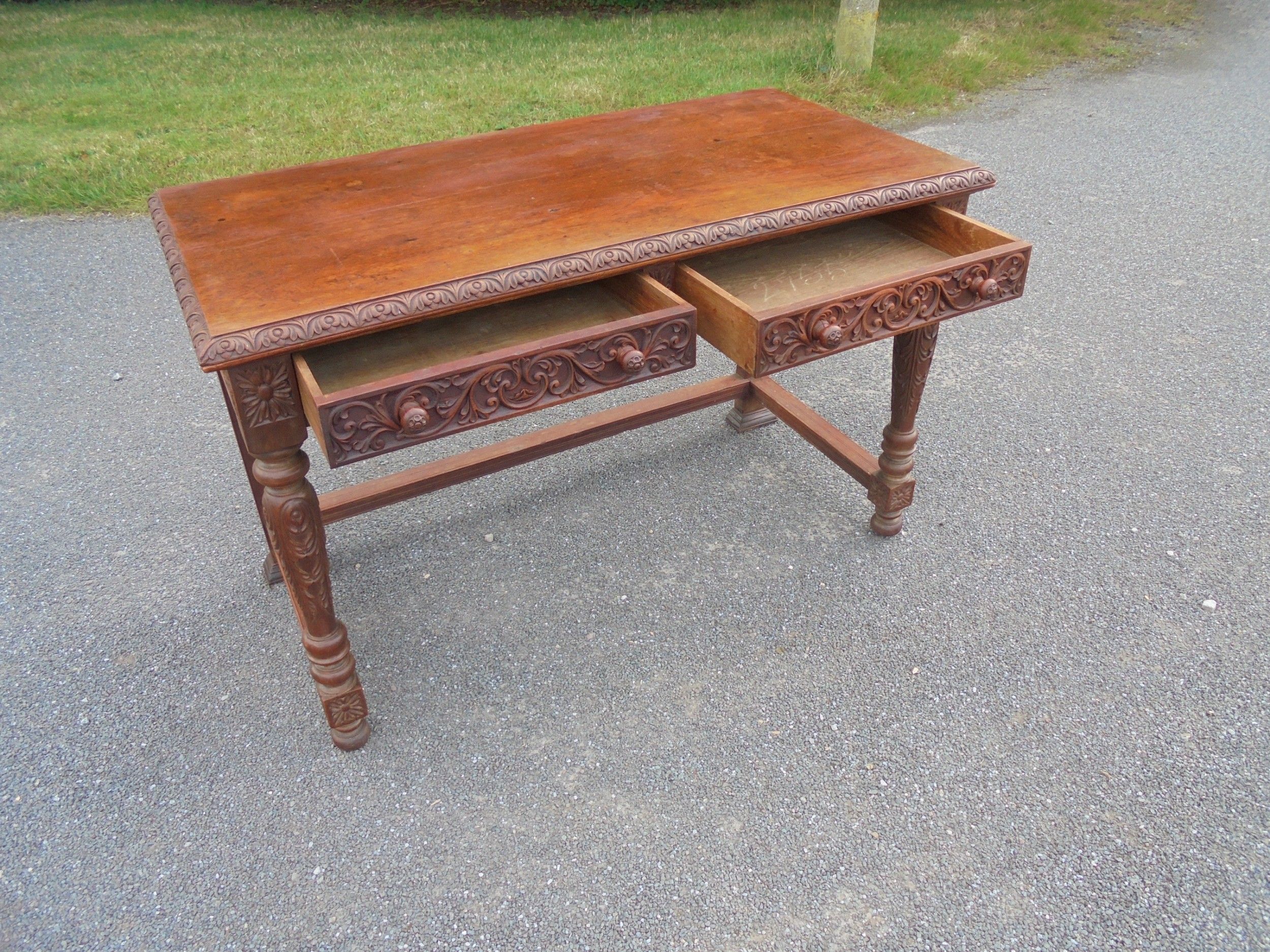 19th Century Carved Oak Two Drawer Writing Desk | 645842 With Reclaimed Oak Leaning Writing Desks (View 11 of 15)