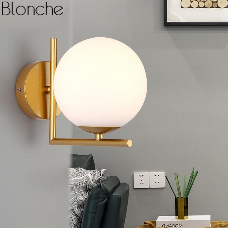 2021 Modern Nordic Glass Ball Wall Lamps Bedroom Gold Led Wall Sconce Regarding Gold Led Wall Mirrors (View 3 of 15)