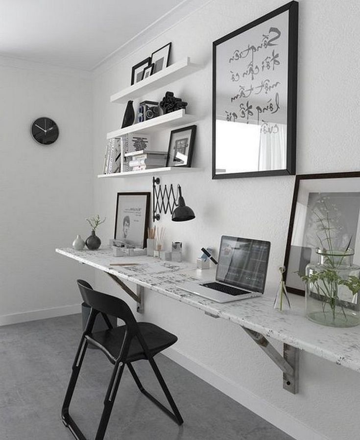 23+ Awesome Minimalist Black White Home Office Decorating Ideas # With Regard To White And Black Office Desks (View 14 of 15)