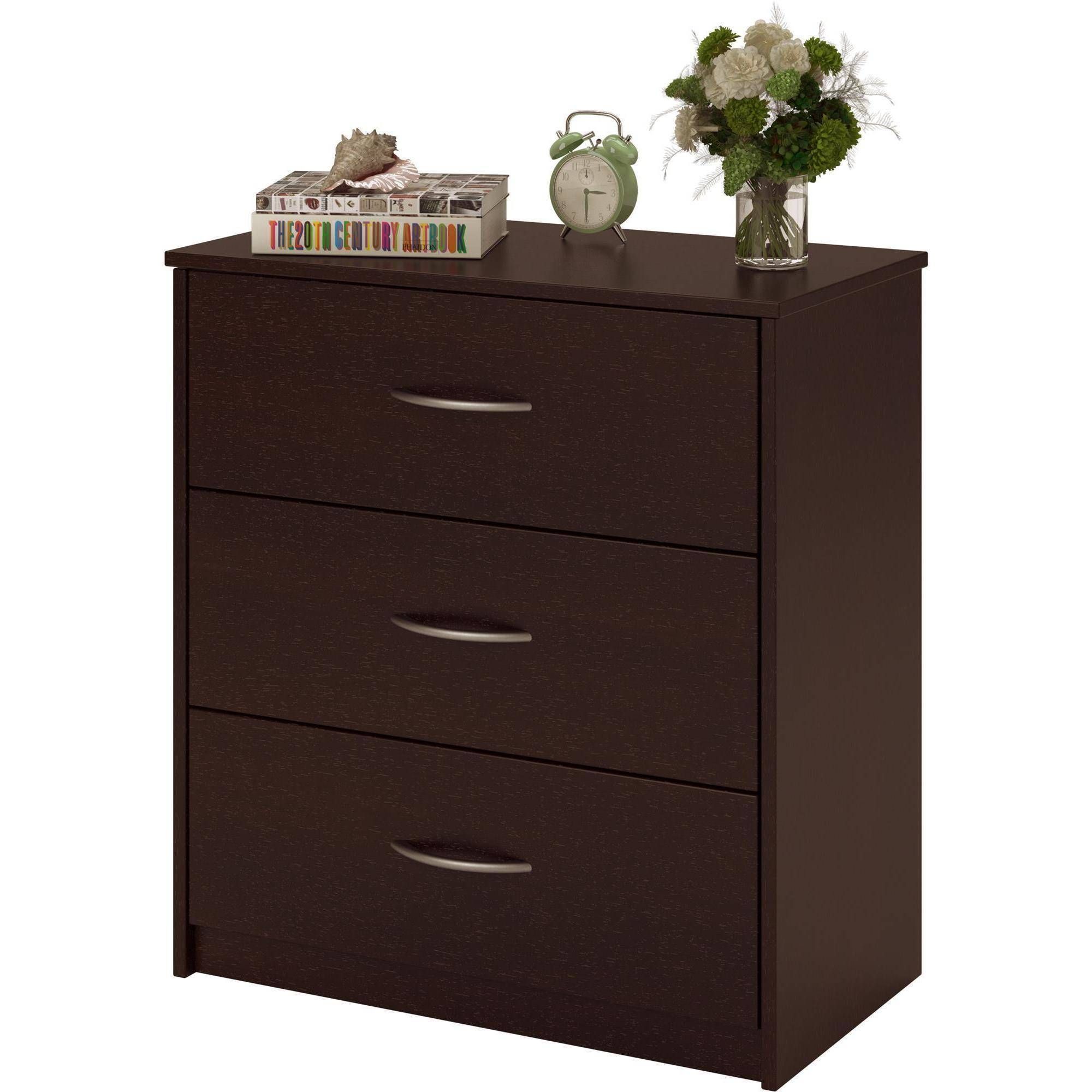 3 Drawer Dresser Chest Bedroom Furniture Black Brown White Storage Wood Regarding Brown And Matte Black 3 Drawer Desks (View 11 of 15)
