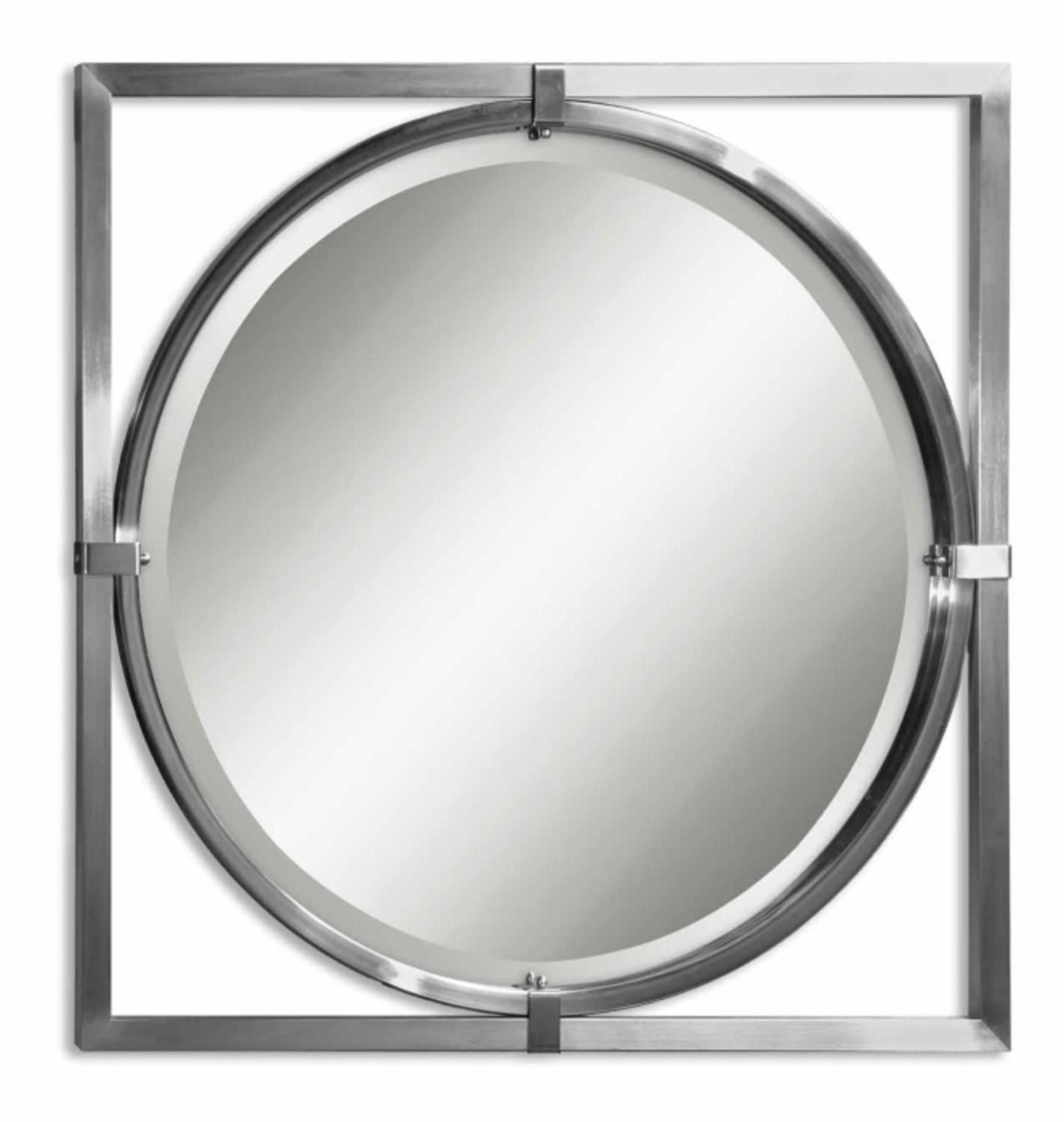 30" Contemporary Brushed Nickel Round Beveled Wall Mirror – Walmart With Regard To Round Modern Wall Mirrors (View 8 of 15)