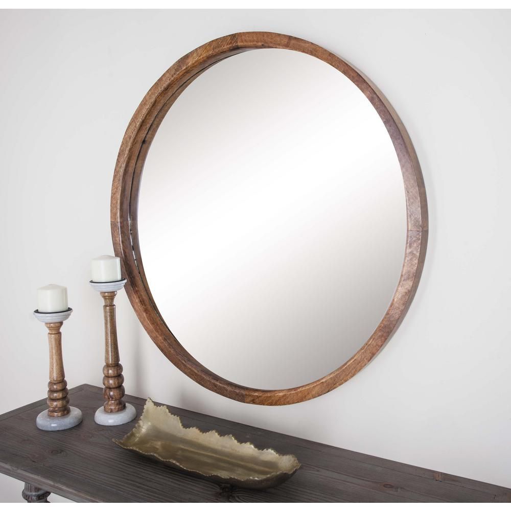 30 In. Round Natural Brown Framed Wall Mirror – 77126 – The Home Depot For Brown Leather Round Wall Mirrors (Photo 3 of 15)