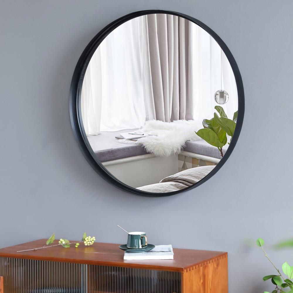 30 X 30" Round Wall Mirror With Black Metal Frame Entryway Washroom Inside Matte Black Led Wall Mirrors (View 12 of 15)
