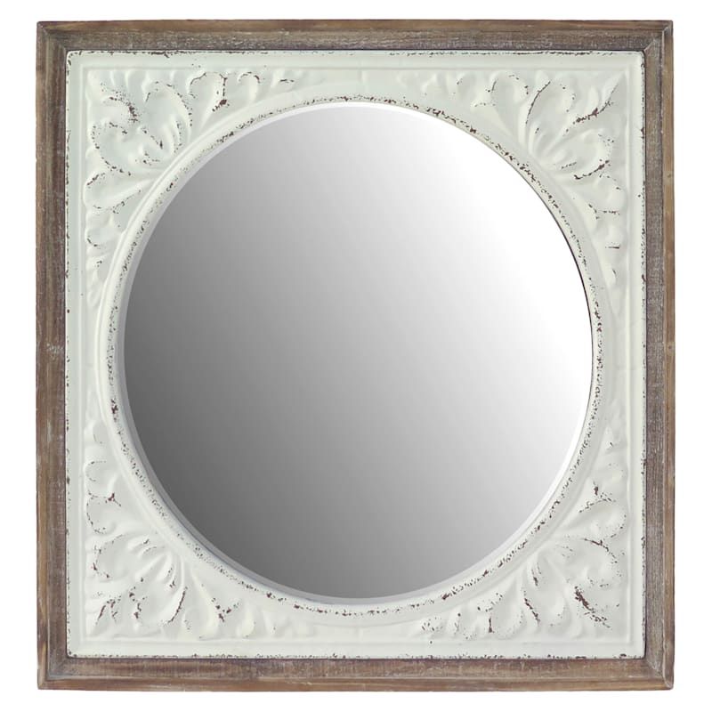 31x31 Square Mirror With Natural Wood Framed And White Metal Painting In White Square Wall Mirrors (View 14 of 15)
