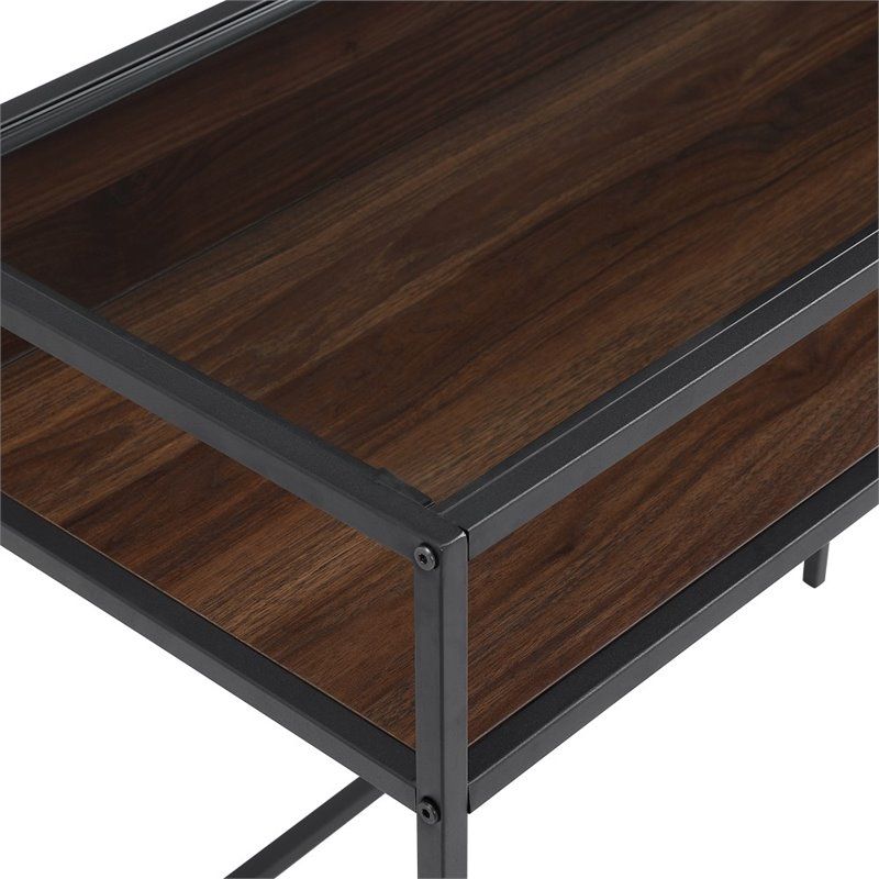 35 Inch Metal And Wood Compact Dark Walnut Desk With Glass – Dm35jerdw With Regard To Black Glass And Walnut Wood Office Desks (View 13 of 15)