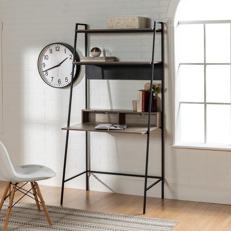36 Inch Modern Wood Ladder Computer Desk – Gray Wash In 2020 | Ladder Pertaining To 2 Shelf Black Ladder Desks (View 4 of 15)
