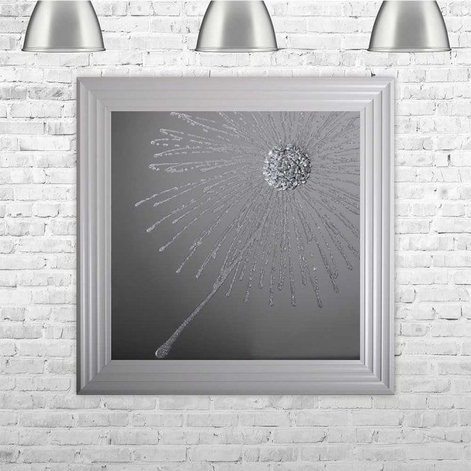 3d Crushed Glass Silver Right Dandelion On Mirror Framed Wall Art Intended For Linen Fold Silver Wall Mirrors (View 8 of 15)