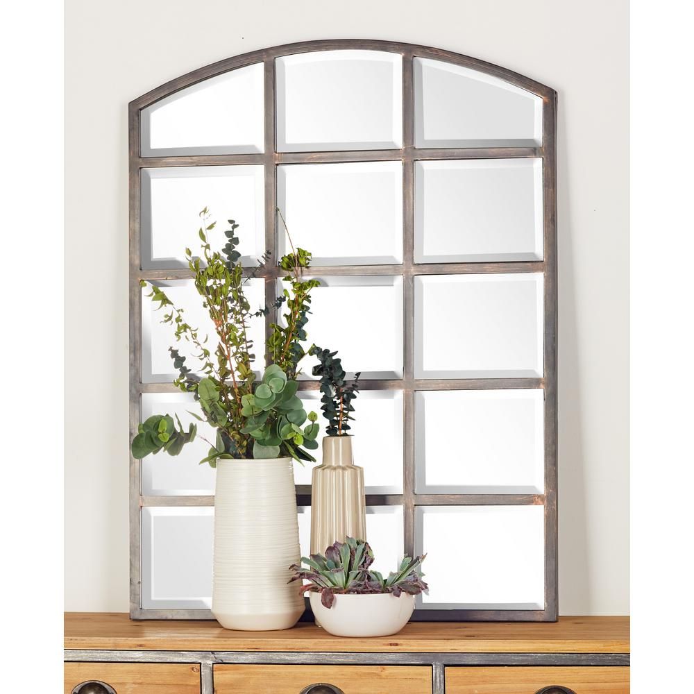 40 In. X 30 In. Arched Window Pane Inspired Mettalic Black Decorative Inside Metal Arch Window Wall Mirrors (Photo 4 of 15)