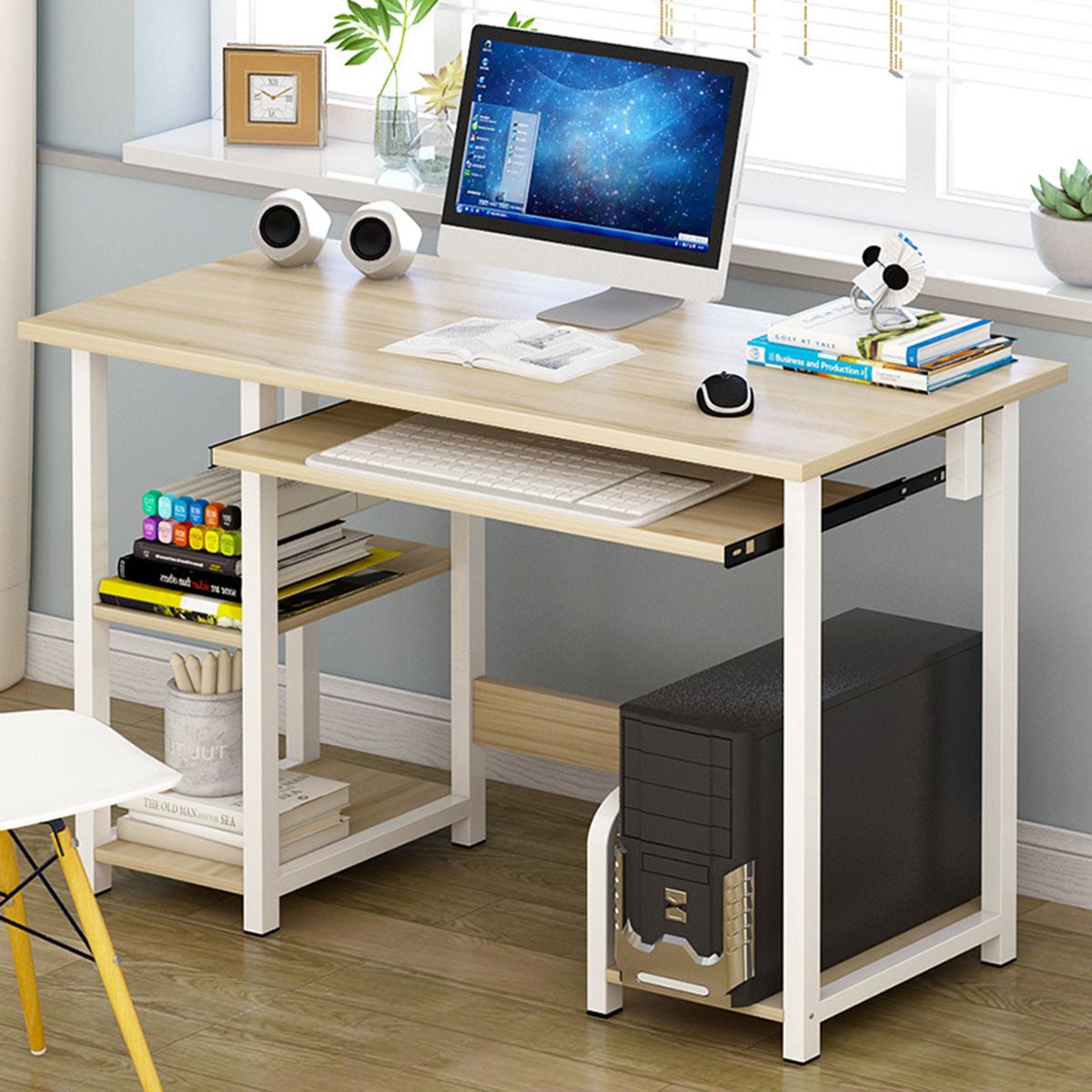 40 Inch Computer Desk Laptop Student Study Table Corner Storage Home Within White Finish Office Study Work Desks (View 8 of 15)