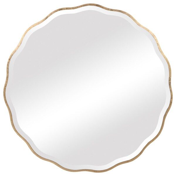 42'' Gold Round Feminine Scalloped Edge Mirror – Overstock – 31716391 For Gold Scalloped Wall Mirrors (View 13 of 15)