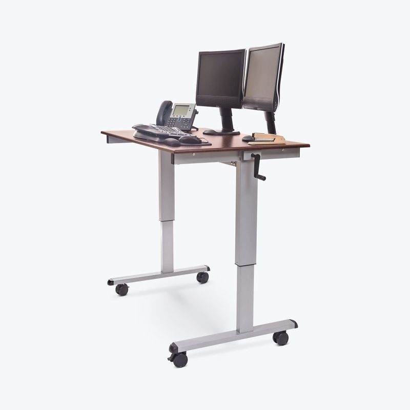 48" High Speed Crank Adjustable Stand Up Desk Within Walnut Adjustable Stand Up Desks (View 9 of 15)