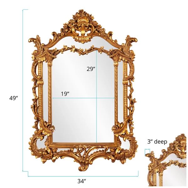49'' H X 34'' W X 3'' D | Baroque Mirror, Ornate Mirror, Accent Mirrors Pertaining To Dandre Wall Mirrors (Photo 13 of 15)