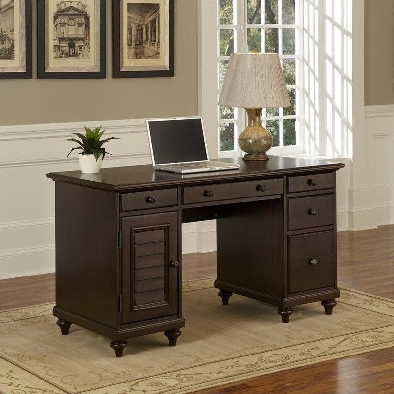 5 Drawer Wood Pedestal Desk In Espresso – 5542 18 Regarding Wood Center Drawer Computer Desks (View 11 of 15)