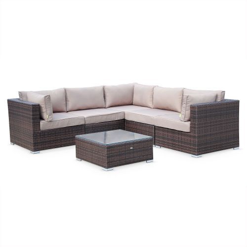 5 Seater Rattan Garden Corner Sofa Set – Napoli Chocolate / Brown In Brown And Yellow Sectional Corner Desks (View 8 of 15)