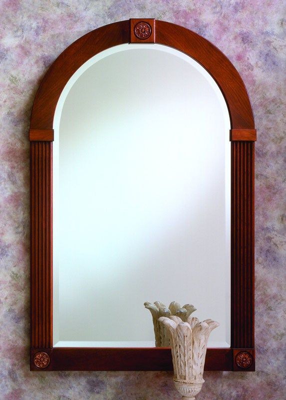 506 – Arch Top Mirror Framed In Solid Cherry With Fluted Sides, Rosette Regarding Window Cream Wood Wall Mirrors (View 6 of 15)