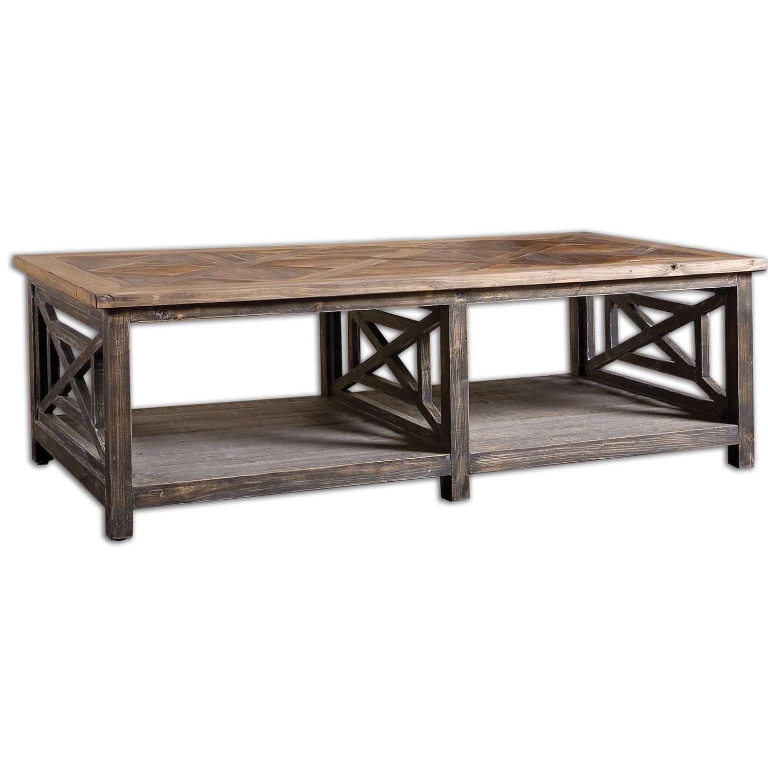 56" Carter Rustic Black & Gray Criss Cross Patterned Reclaimed Wood Pertaining To Wood And Dark Bronze Criss Cross Desks (View 10 of 15)