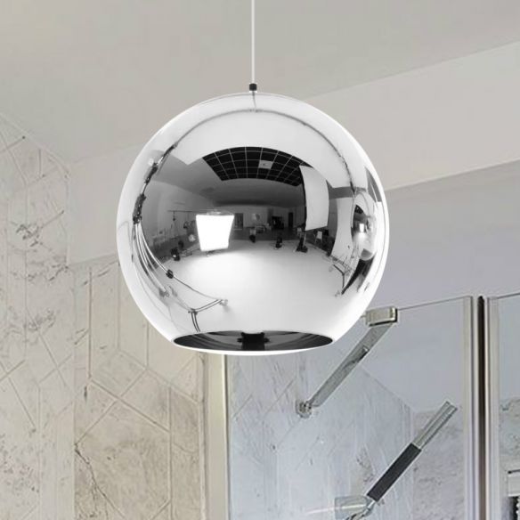 6"/8"/10"w Mirror Ball Pendant Lighting Contemporary Glass 1 Light Within Ceiling Hung Satin Chrome Wall Mirrors (View 5 of 15)