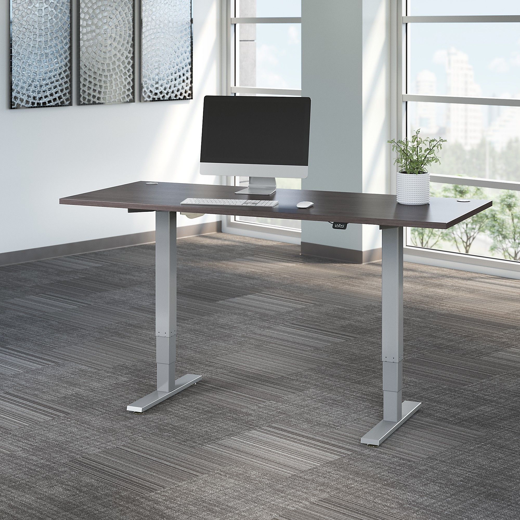 72w X 30d Electric Height Adjustable Standing Desk In Storm Gray Pertaining To Walnut Adjustable Stand Up Desks (Photo 7 of 15)