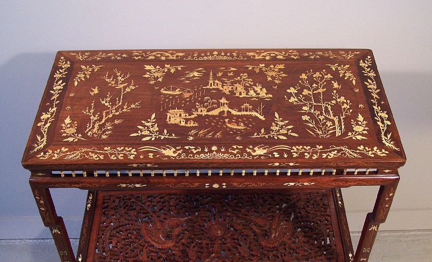 #7789 Chinese Inlaid Rosewood Console Table C1820 For Sale | Antiques With Regard To Antique Ivory Wood Desks (Photo 7 of 15)