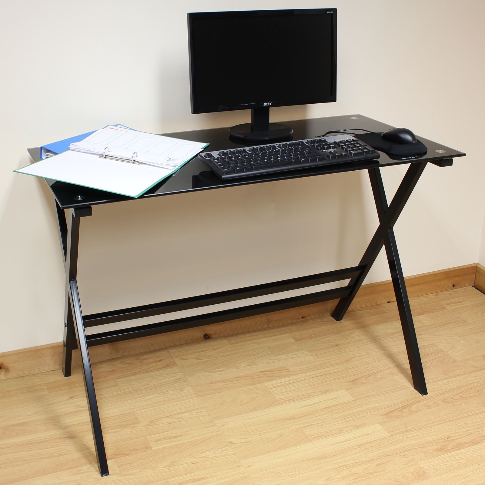 99+ Black Glass Top Computer Desk – Home Office Desk Furniture Check Throughout Black Glass And Natural Wood Office Desks (Photo 14 of 15)