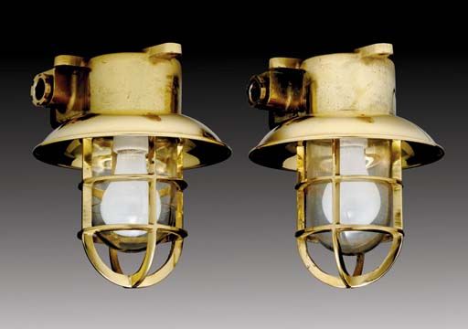 A Pair Of Brass Ceiling Mounted Companionway Lights | Christie's Pertaining To Ceiling Hung Polished Brass Mirrors (View 13 of 15)