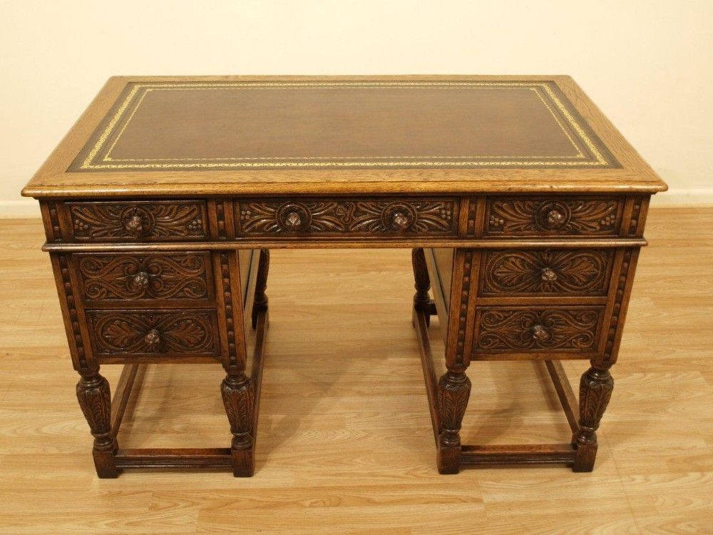 A Solid Oak Jacobean Revival Antique Writing Desk | 240906 Inside Light Oak And White Writing Desks (View 5 of 15)