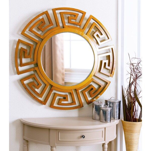 Abbyson Monticello Brown Round Wall Mirror – Free Shipping Today With Brown Leather Round Wall Mirrors (Photo 15 of 15)