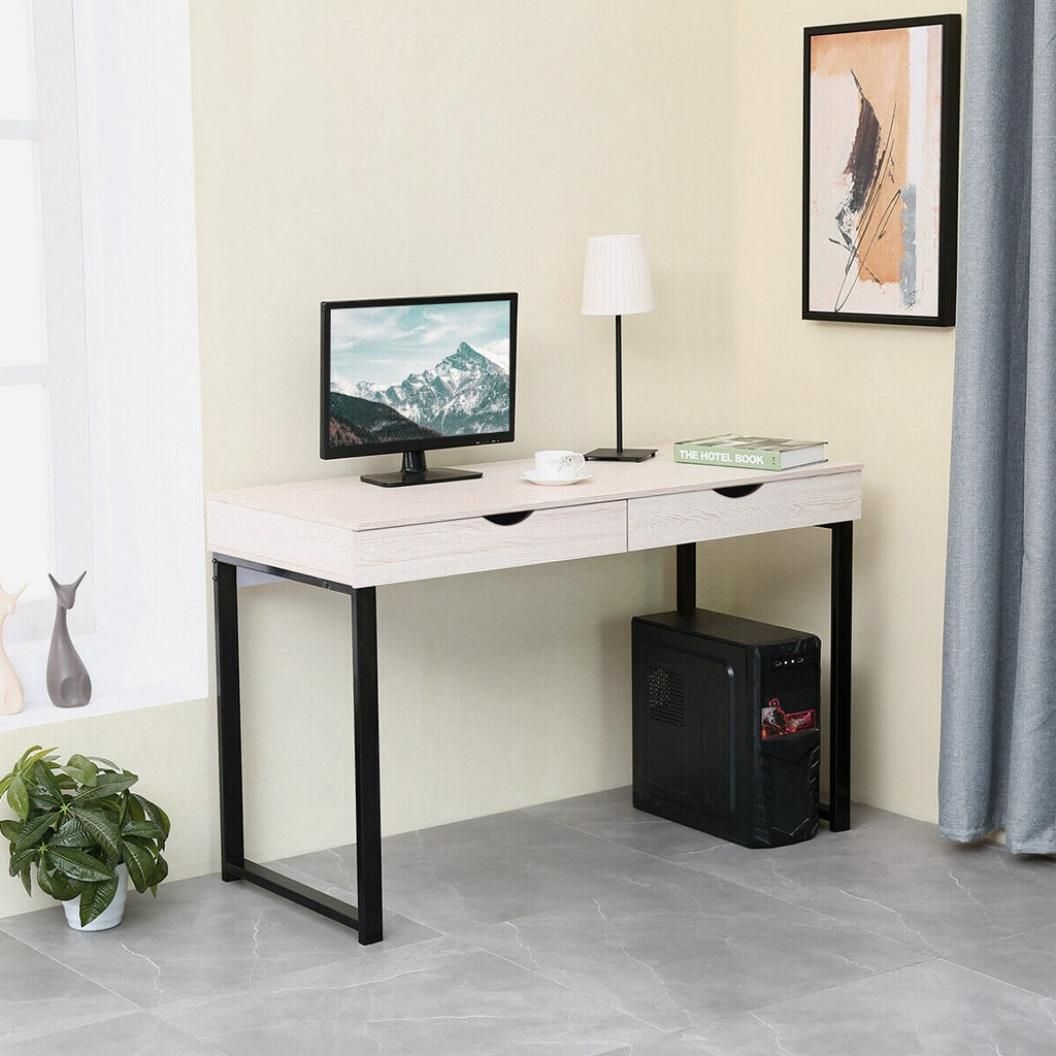 Abcnature 48" Desktop Computer Desk Modern Office Desk With Double Regarding White 1 Drawer Wood Laptop Desks (View 14 of 15)