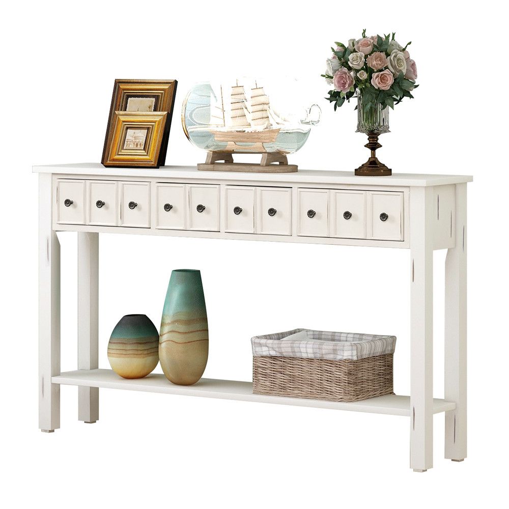 Accent 60" Long Console Table With Storage Vintage Style Decorative Inside Rubbed White Console Tables (View 9 of 15)