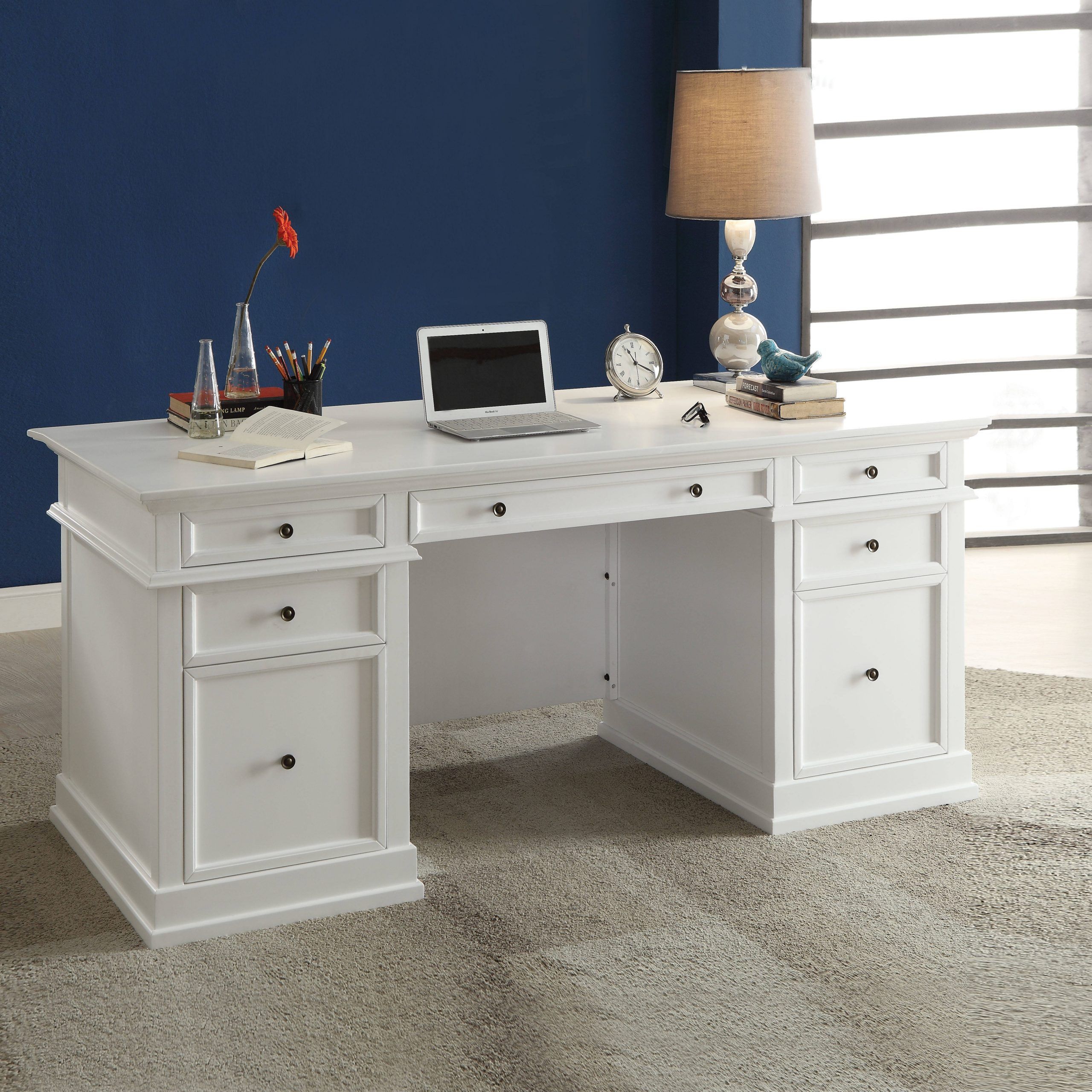 Acme Furniture Daiki White Desk | The Classy Home Intended For White Glass And Natural Wood Office Desks (View 10 of 15)